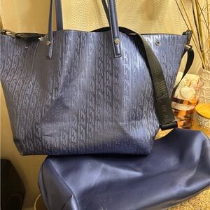 Juicy Couture Arlington Tote Bag Black and Navy Embossed Belt‎